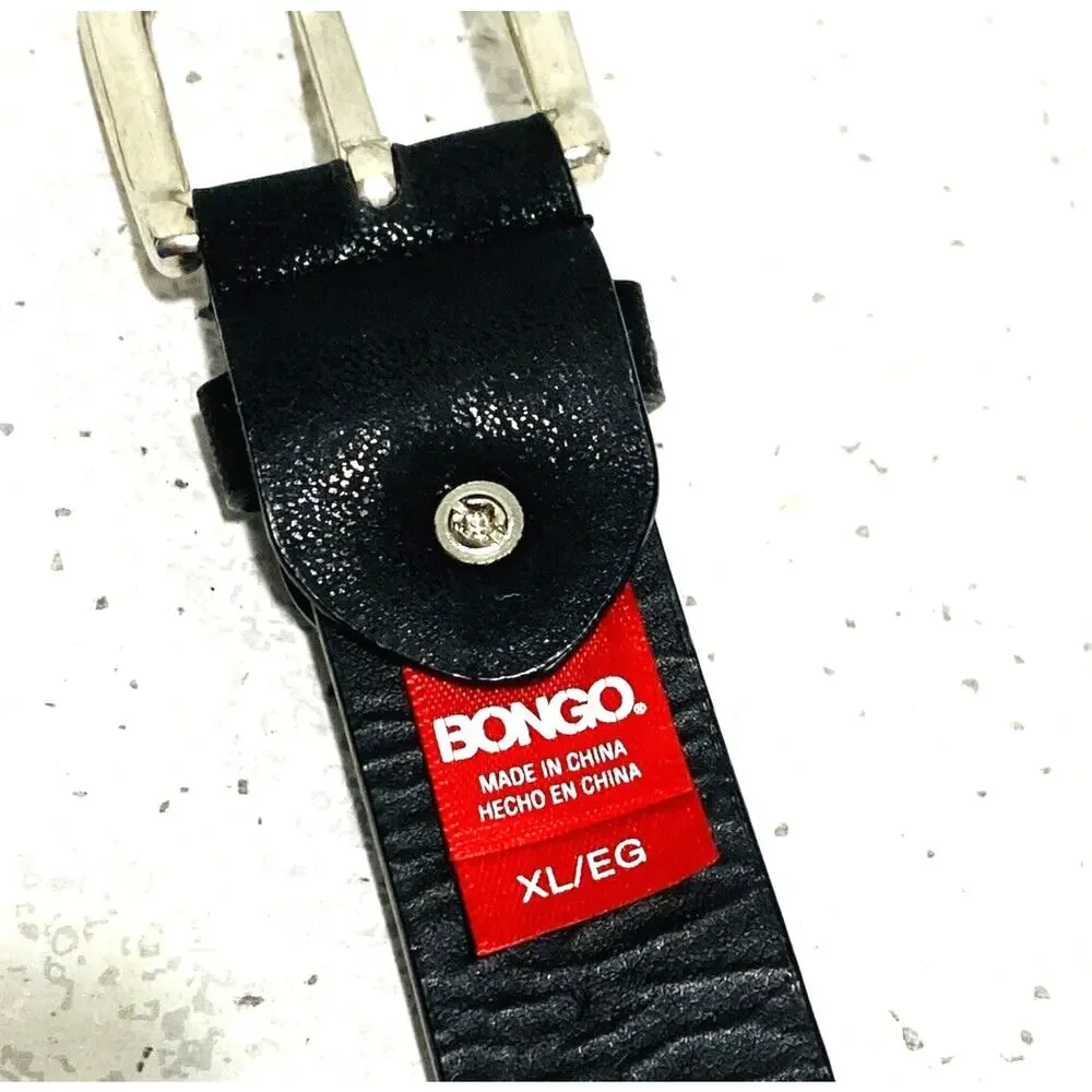 Bongo XL black faux leather belt clear rhinestone & silver studs metal rocker